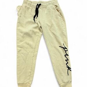 PINK Victoria's Secret Joggers Small Yellow Script Logo Sweatpants Drawstring